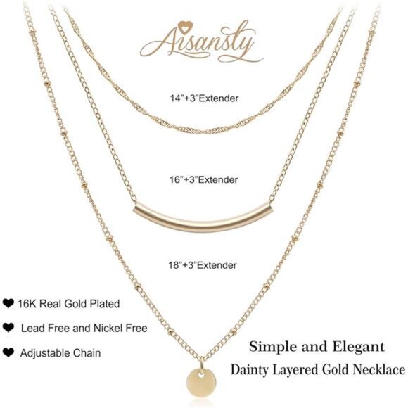 Aisansty Dainty Layered Choker Necklaces Handmade Coin Tube Star Pearl Pendant - Picture 5 of 7